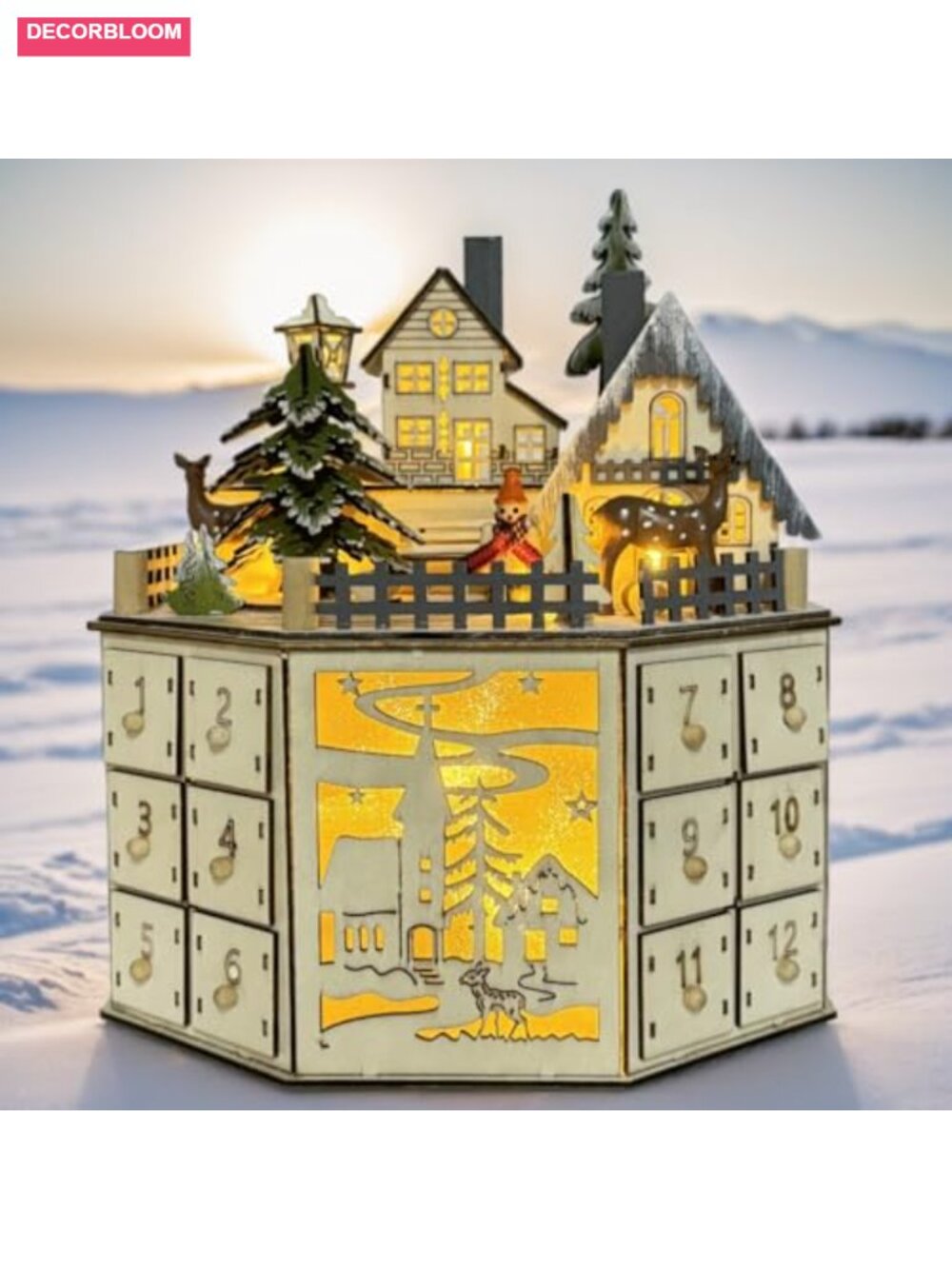 Wooden Musical Advent Calendar LED 24 Drawers Christmas Table Decor